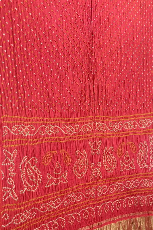 Pink Bandhani Pure Gajji Silk Saree - Luxurion World