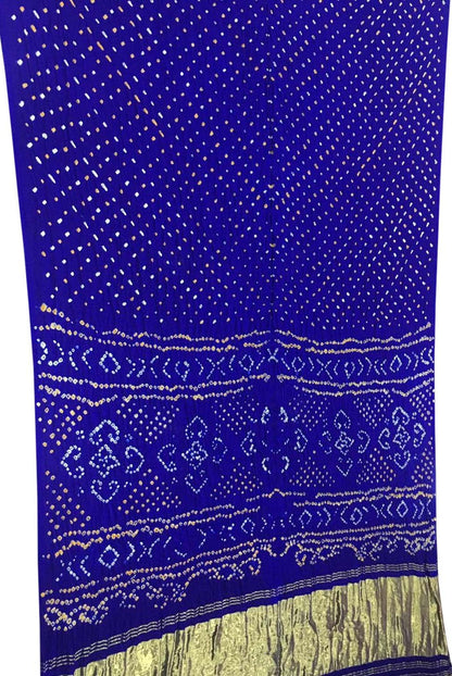 Blue Bandhani Pure Gajji Silk Saree - Luxurion World
