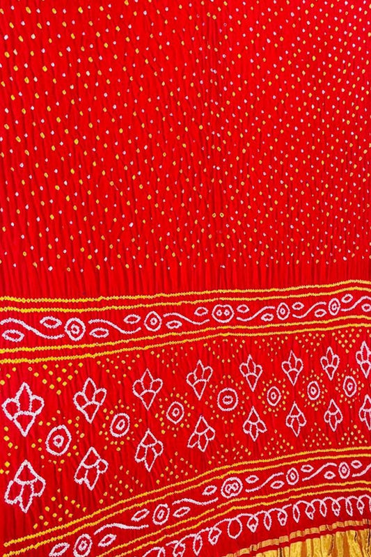 Red Bandhani Pure Gajji Silk Saree