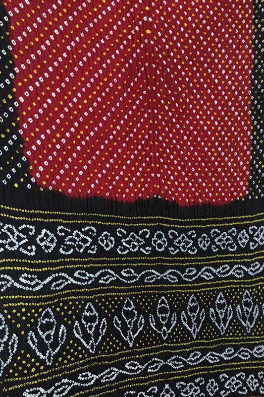 Red And Black Bandhani Pure Gajji Silk Saree - Luxurion World