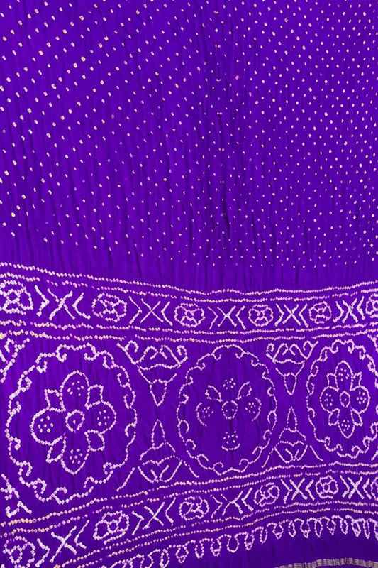 Purple Bandhani Pure Gajji Silk Saree - Luxurion World