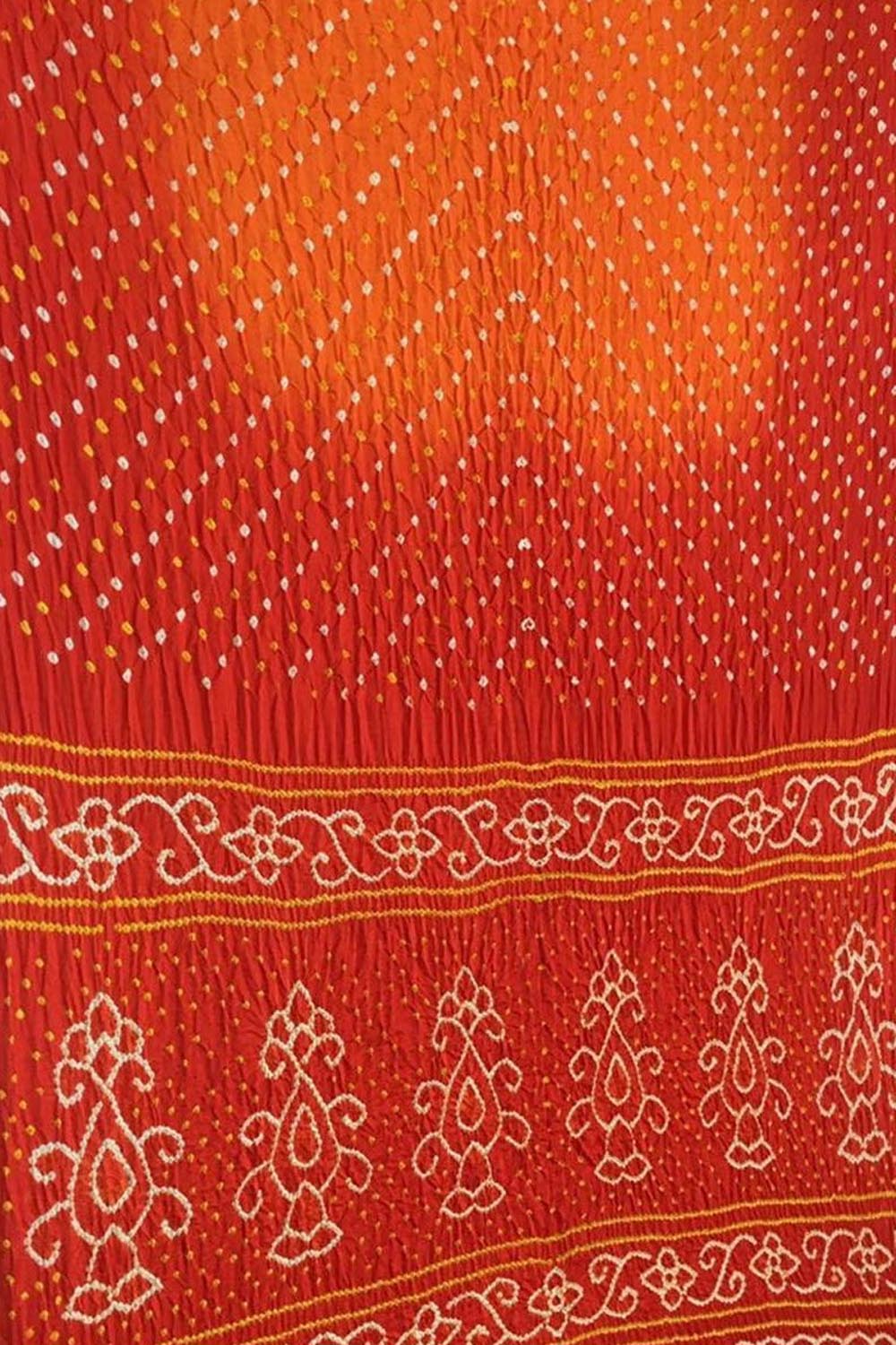 Orange Bandhani Pure Gajji Silk Saree - Luxurion World