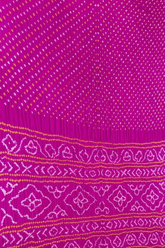 Pink Bandhani Pure Gajji Silk Saree - Luxurion World