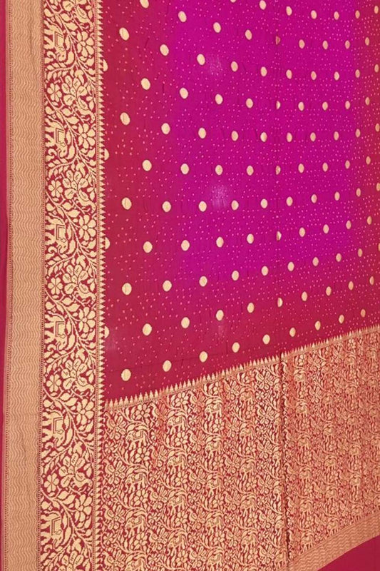 Pink Banarasi Bandhani Pure Georgette Figure Design Border Saree - Luxurion World