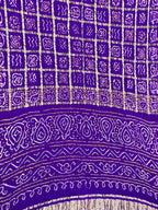 Purple Checks Bandhani Pure Gajji Silk Saree - Luxurion World