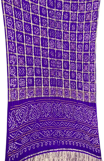 Purple Checks Bandhani Pure Gajji Silk Saree - Luxurion World