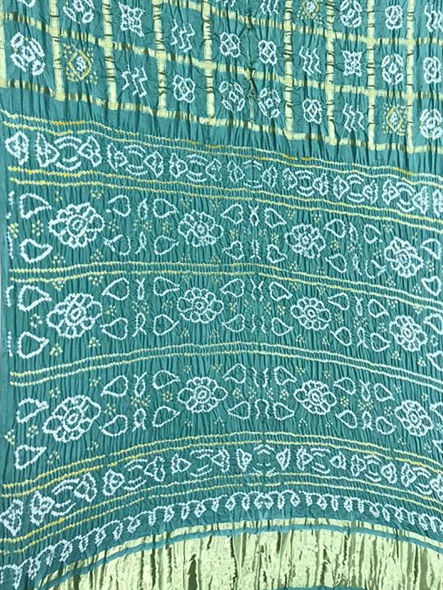 Blue Checks Bandhani Pure Gajji Silk Saree - Luxurion World