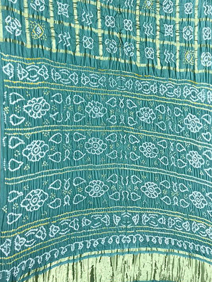 Blue Checks Bandhani Pure Gajji Silk Saree - Luxurion World