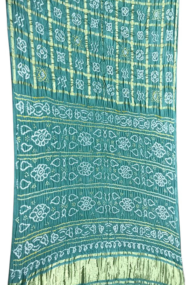 Blue Checks Bandhani Pure Gajji Silk Saree - Luxurion World