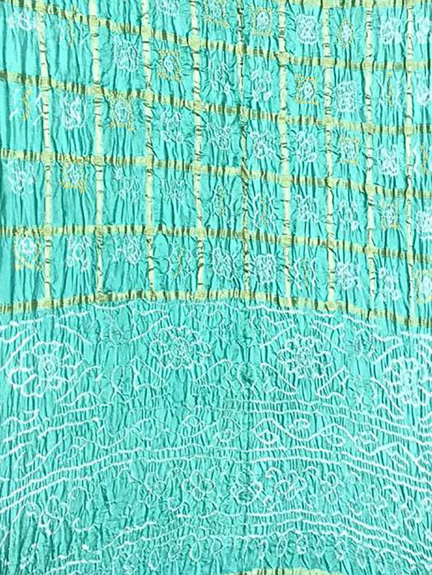 Blue Checks Bandhani Pure Gajji Silk Saree - Luxurion World