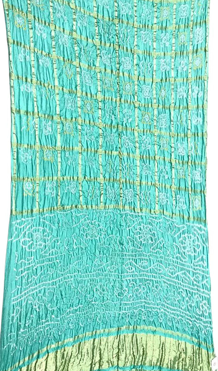 Blue Checks Bandhani Pure Gajji Silk Saree - Luxurion World