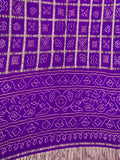 Purple Checks Bandhani Pure Gajji Silk Saree - Luxurion World