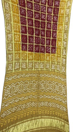 Yellow Checks Bandhani Pure Gajji Silk Saree - Luxurion World