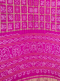 Pink Checks Bandhani Pure Gajji Silk Saree - Luxurion World