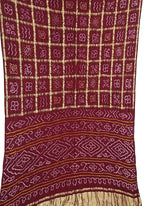 Maroon Checks Bandhani Pure Gajji Silk Saree - Luxurion World