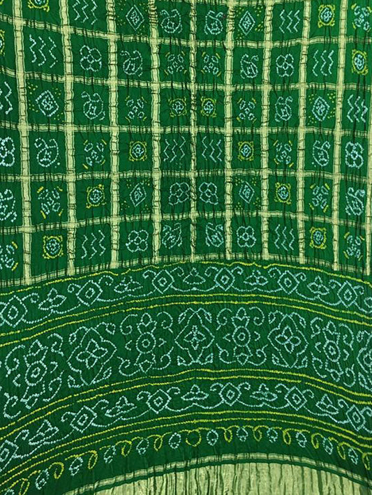 Green Checks Bandhani Pure Gajji Silk Saree - Luxurion World
