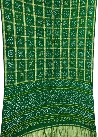 Green Checks Bandhani Pure Gajji Silk Saree - Luxurion World