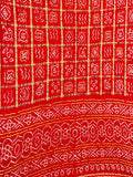 Red Checks Bandhani Pure Gajji Silk Saree - Luxurion World