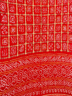 Red Checks Bandhani Pure Gajji Silk Saree - Luxurion World