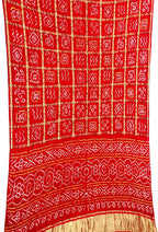 Red Checks Bandhani Pure Gajji Silk Saree - Luxurion World