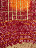 Maroon Checks Bandhani Pure Gajji Silk Saree - Luxurion World