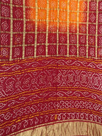 Maroon Checks Bandhani Pure Gajji Silk Saree - Luxurion World