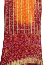 Maroon Checks Bandhani Pure Gajji Silk Saree - Luxurion World