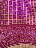Maroon Checks Bandhani Pure Gajji Silk Saree - Luxurion World