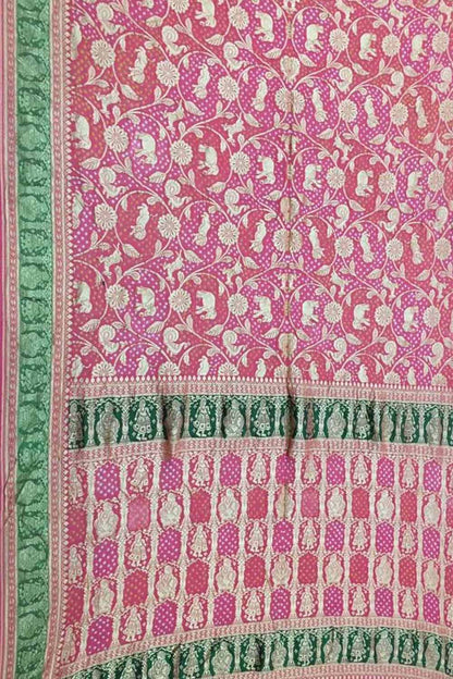 Pink Banarasi Bandhani Pure Georgette Saree - Luxurion World