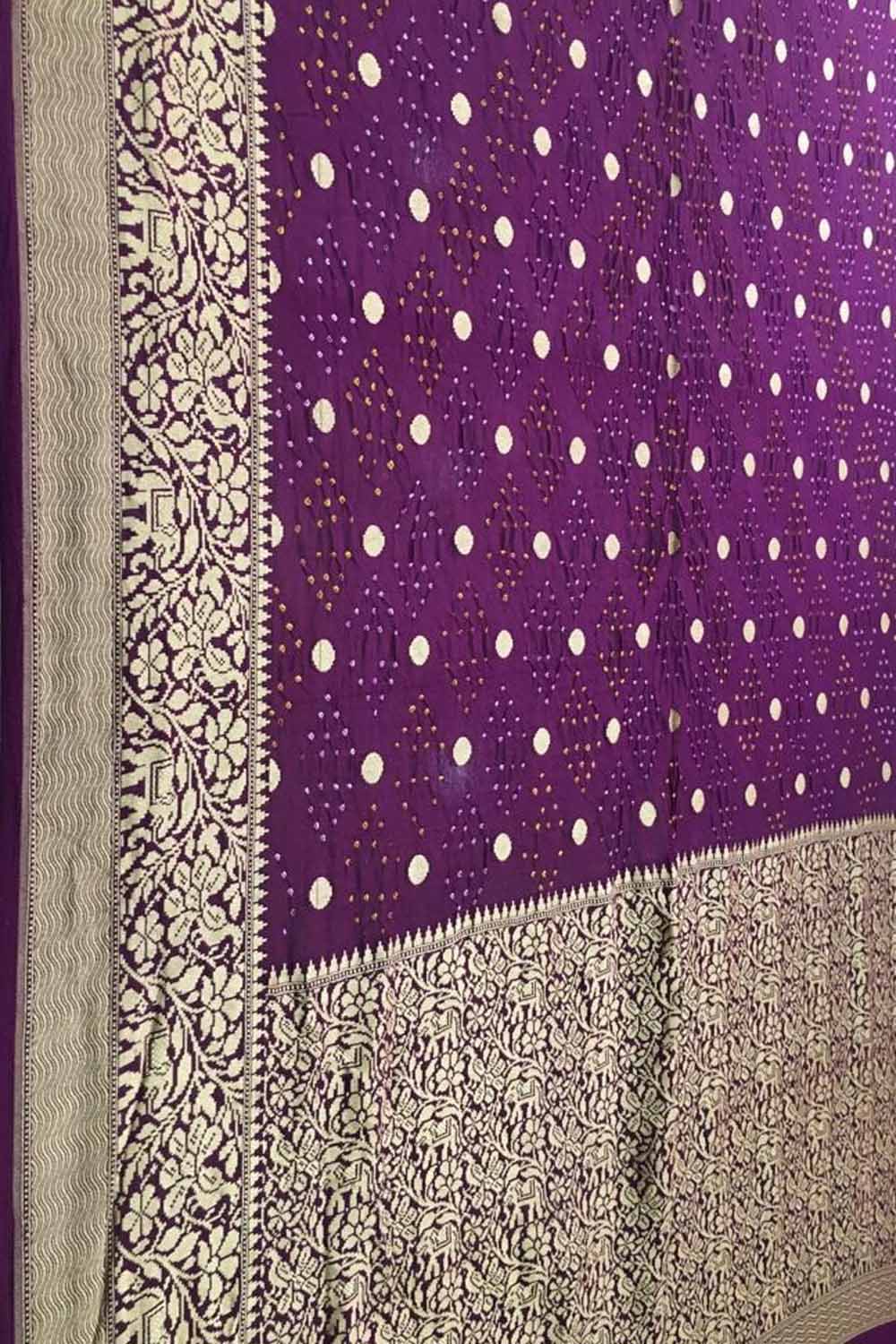Purple Banarasi Bandhani Pure Georgette Saree - Luxurion World