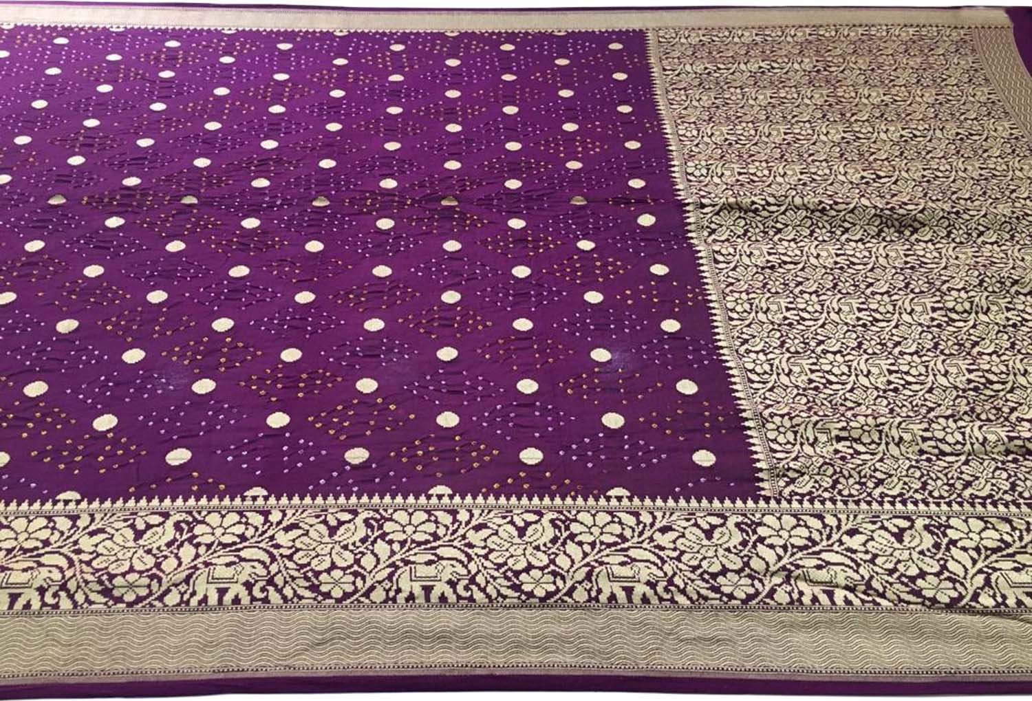 Purple Banarasi Bandhani Pure Georgette Saree - Luxurion World