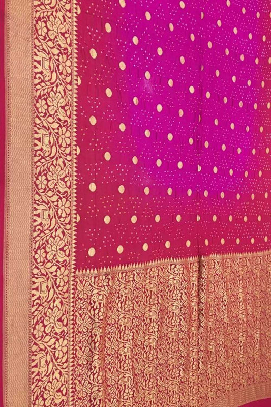 Pink Banarasi Bandhani Pure Georgette Saree - Luxurion World