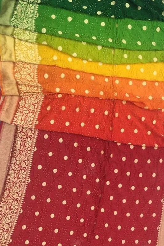 Multicolor Banarasi Bandhani Pure Georgette Saree - Luxurion World