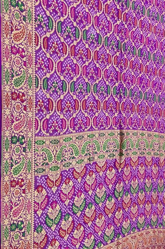 Purple Banarasi Bandhani Pure Georgette Saree - Luxurion World