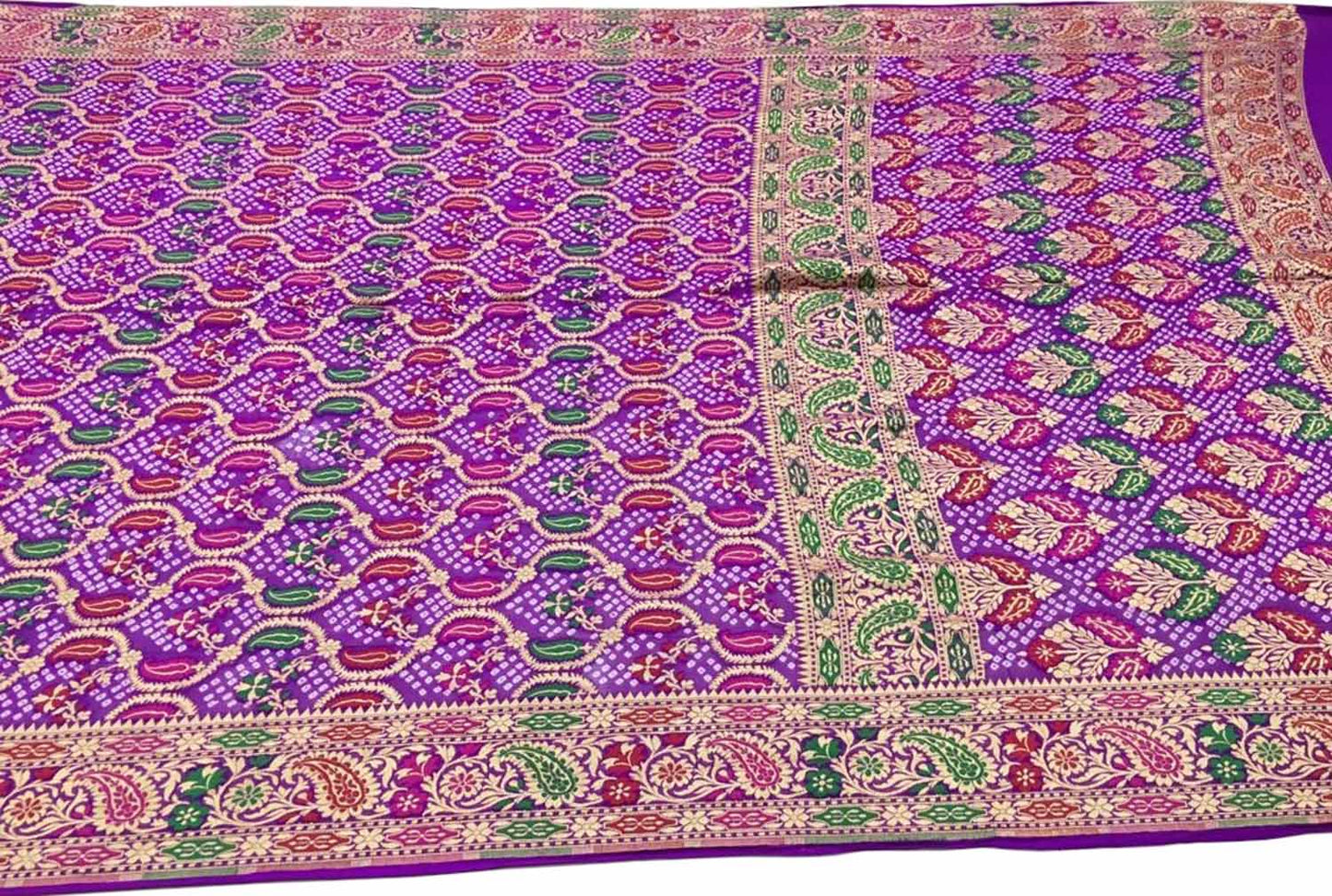 Purple Banarasi Bandhani Pure Georgette Saree - Luxurion World