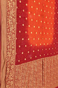 Orange And Red Banarasi Bandhani Pure Georgette Saree - Luxurion World