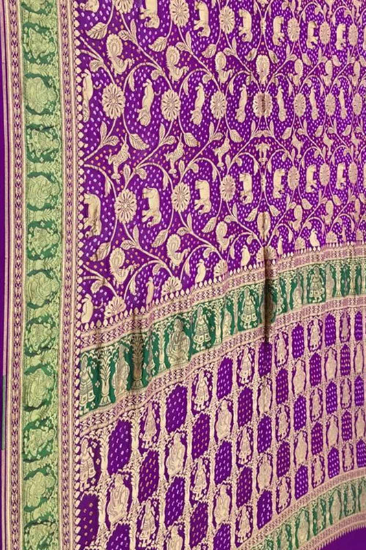 Purple Banarasi Bandhani Pure Georgette Saree