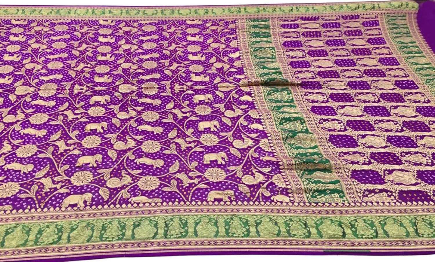 Purple Banarasi Bandhani Pure Georgette Saree - Luxurion World