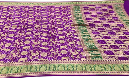 Purple Banarasi Bandhani Pure Georgette Saree - Luxurion World