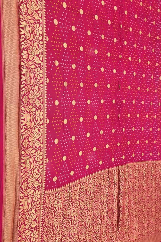Pink Banarasi Bandhani Pure Georgette Saree - Luxurion World