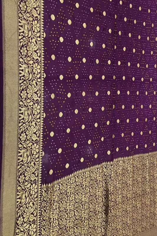 Purple Banarasi Bandhani Pure Georgette Saree - Luxurion World