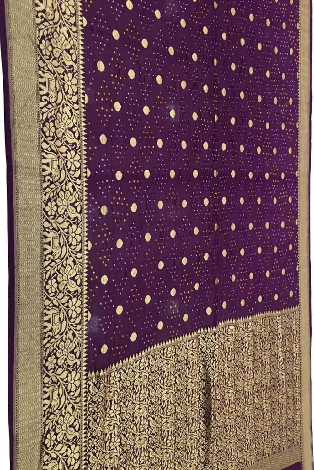 Purple Banarasi Bandhani Pure Georgette Saree - Luxurion World