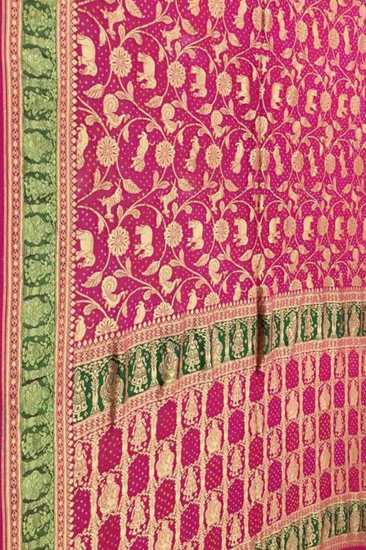 Pink Banarasi Bandhani Pure Georgette Saree - Luxurion World