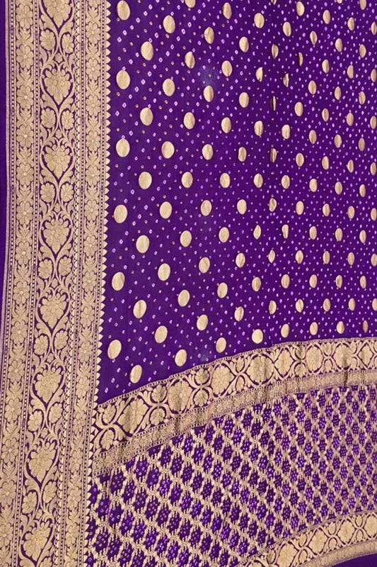 Purple Banarasi Bandhani Pure Georgette Saree - Luxurion World