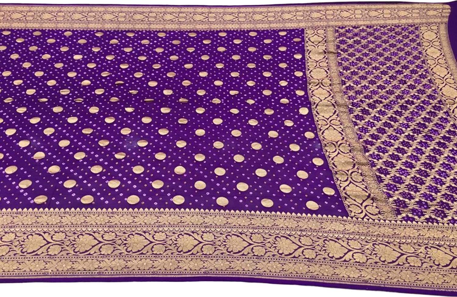 Purple Banarasi Bandhani Pure Georgette Saree - Luxurion World