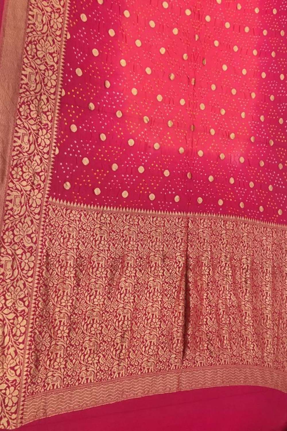 Pink Banarasi Bandhani Pure Georgette Saree - Luxurion World