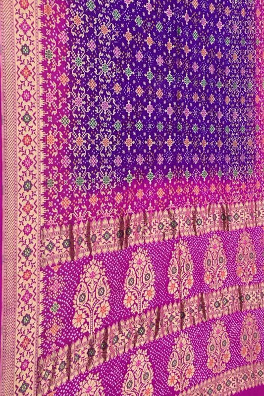Exquisite Purple & Pink Banarasi Bandhani Georgette Saree: A Timeless Elegance
