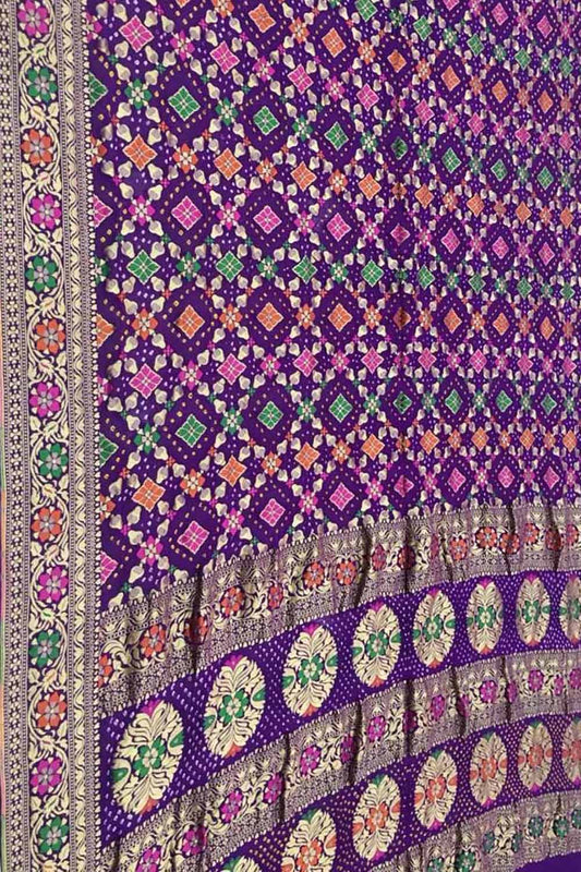 Elegant Purple Banarasi Bandhani Georgette Saree