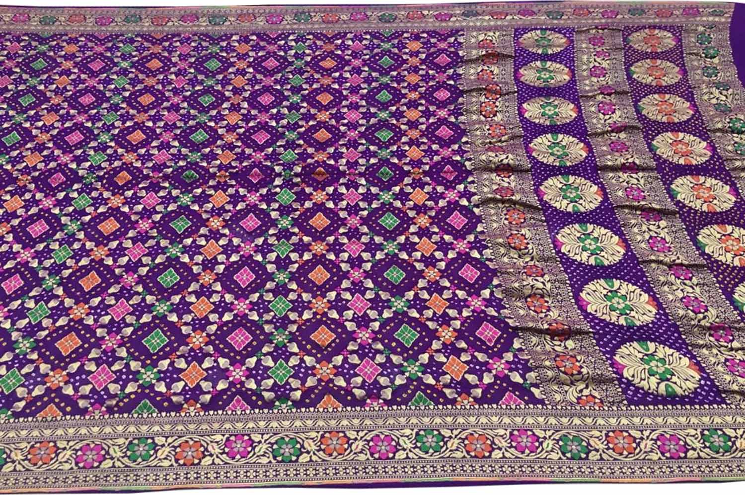 Elegant Purple Banarasi Bandhani Georgette Saree - Luxurion World