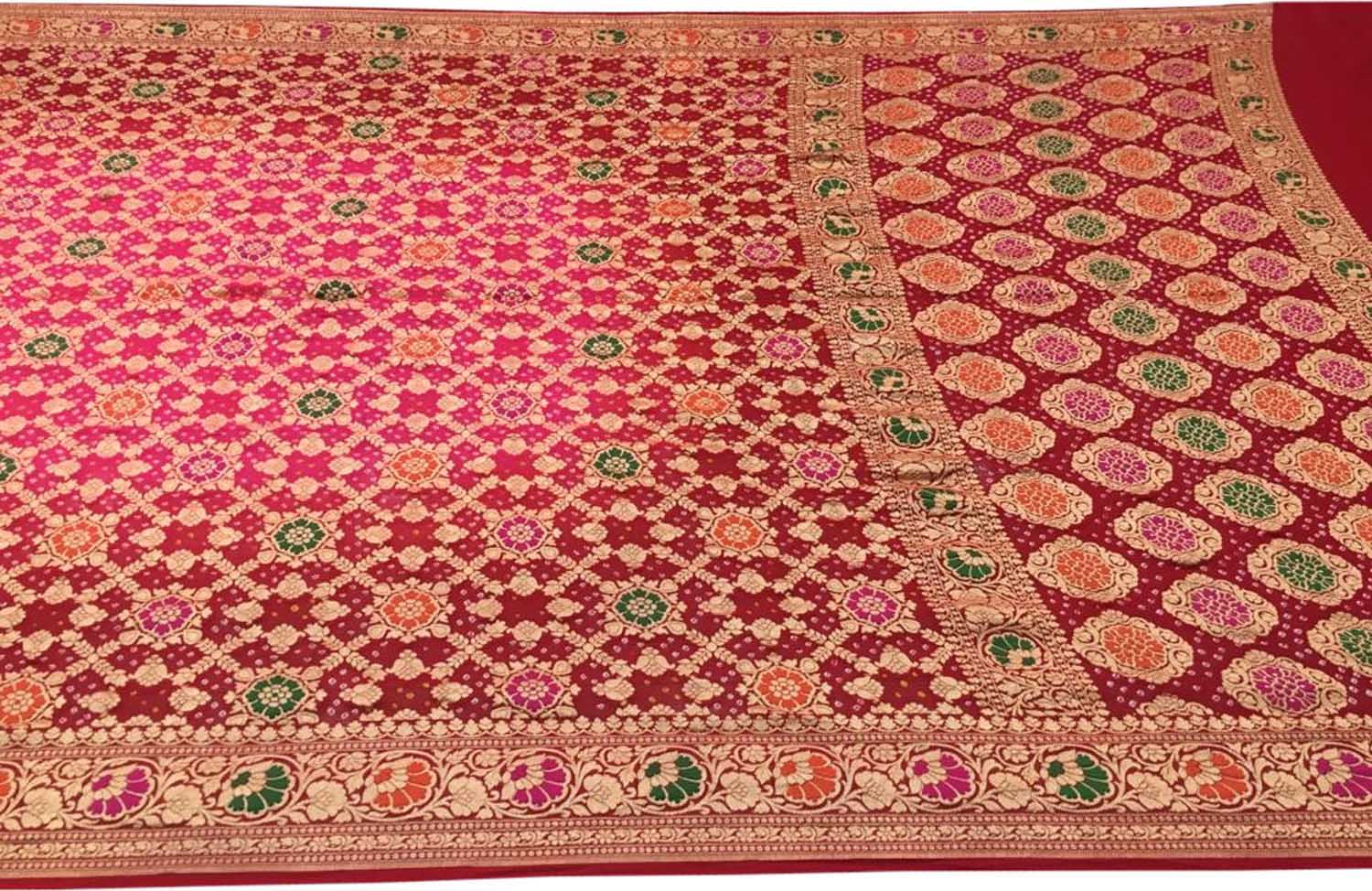 Exquisite Pink & Red Banarasi Bandhani Georgette Saree: A Timeless Elegance - Luxurion World